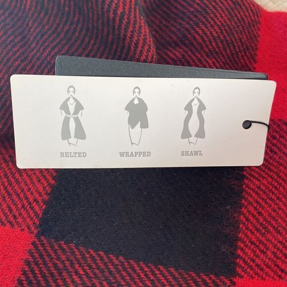 New Modena Plaid Fringe Red Gray Blanket Scarf - Picture 5 of 5